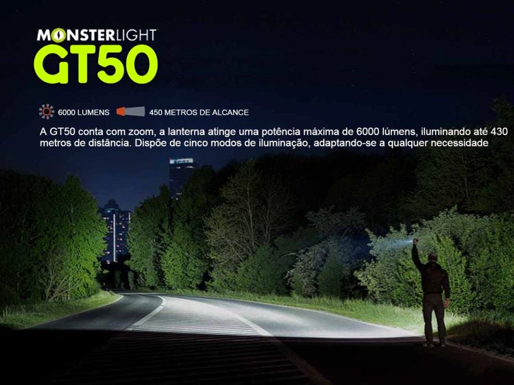 Lanterna Monsterlight GT50 com baterias recarregáveis 