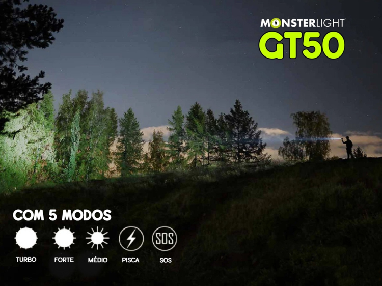 Lanterna Monsterlight GT50 com baterias recarregáveis 