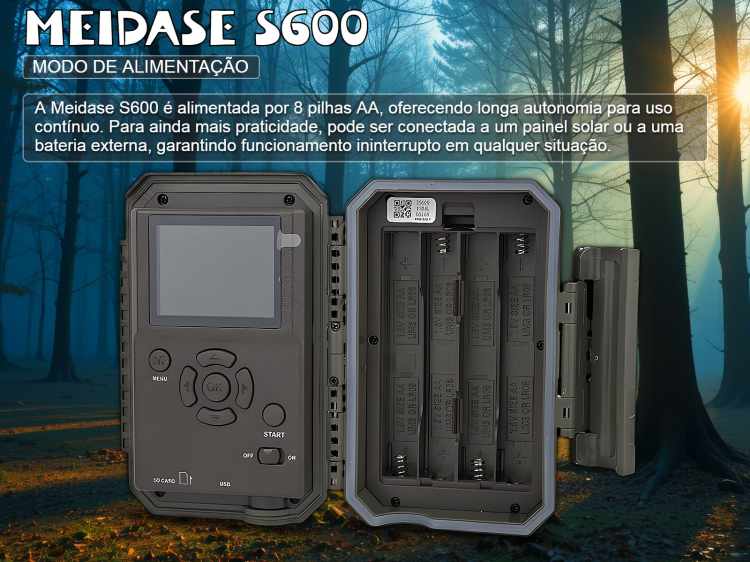 Câmera Meidase S600 LTE com aplicação para o telemóvel e envio de fotos e vídeos 