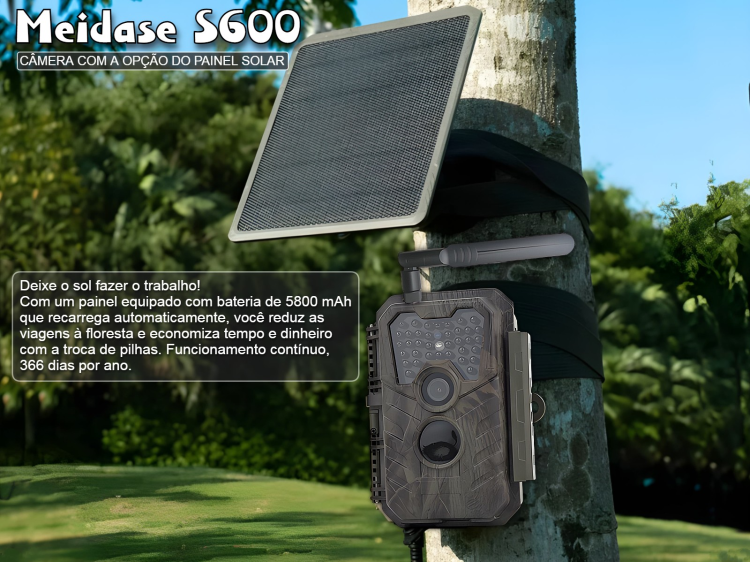 Câmera Meidase S600 LTE com aplicação para o telemóvel e envio de fotos e vídeos 