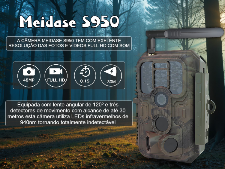 Câmera Meidase S950 LTE com bateria e aplicação para o telemóvel 