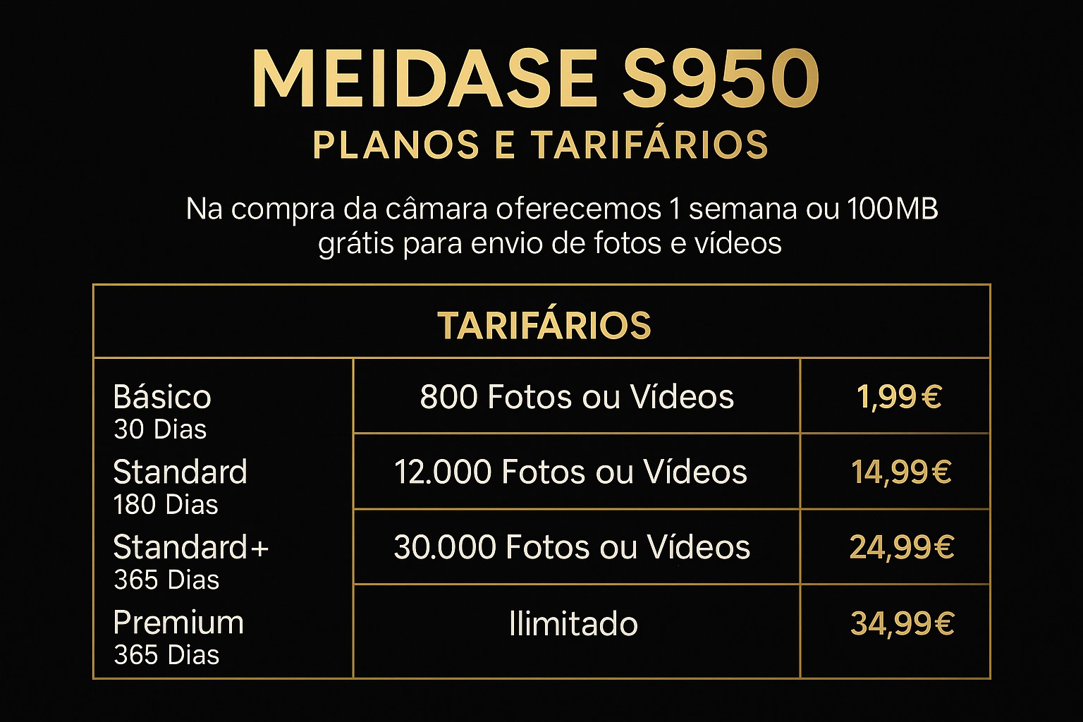 Câmera Meidase S950 LTE com bateria e aplicação para o telemóvel 