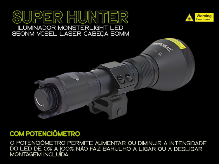 Iluminador MonsterLight 850nm Super Hunter laser com potenciómetro