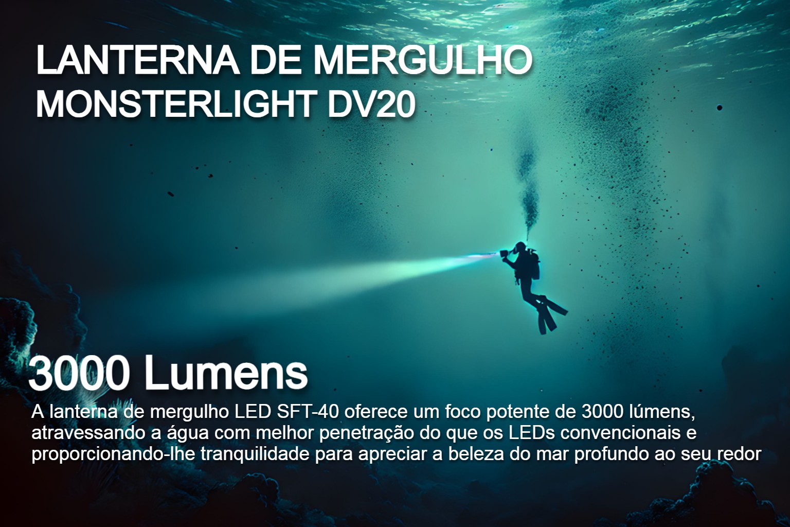 Lanterna de Mergulho D20 com bateria recarregável