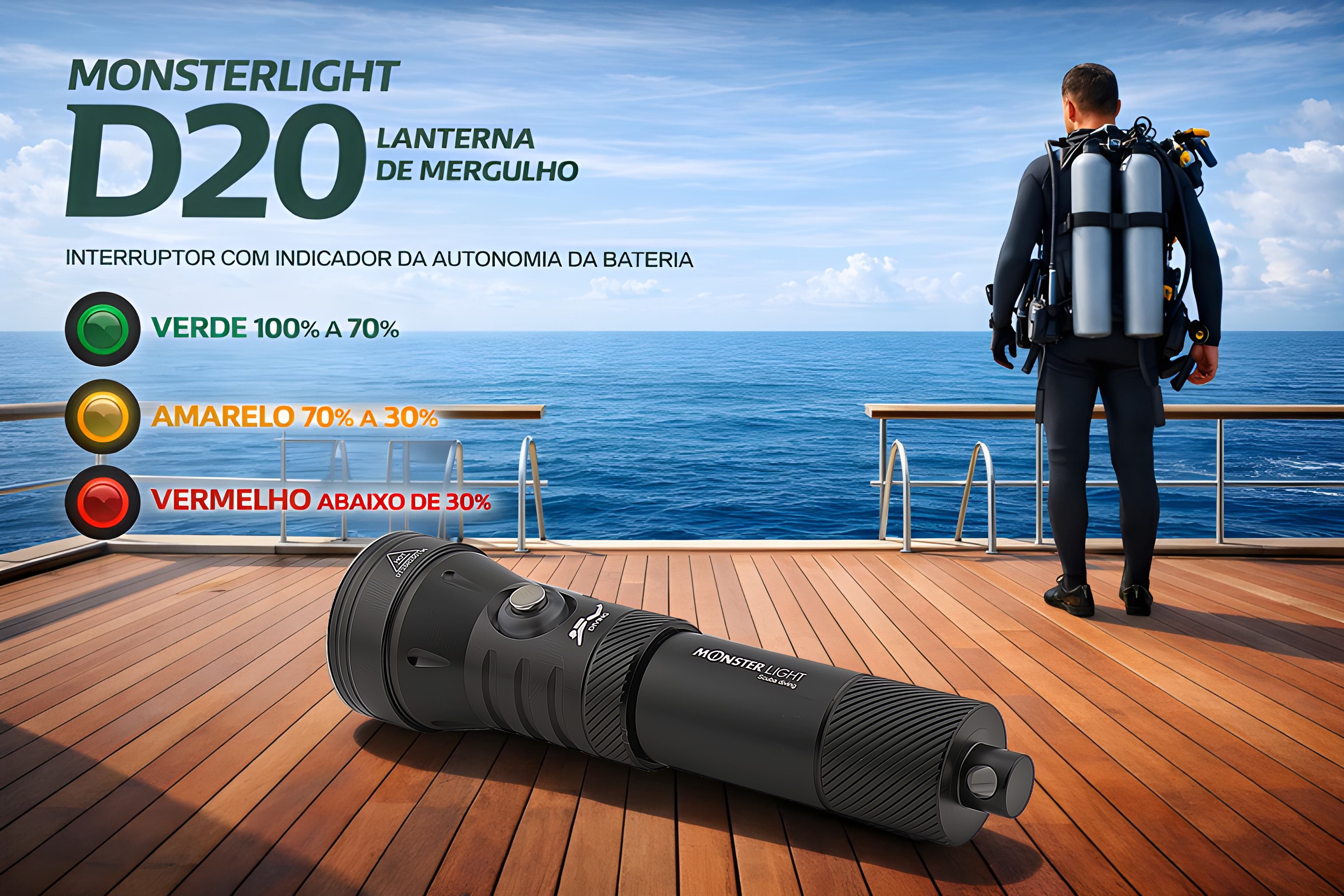 Lanterna de Mergulho D20 com bateria recarregável 