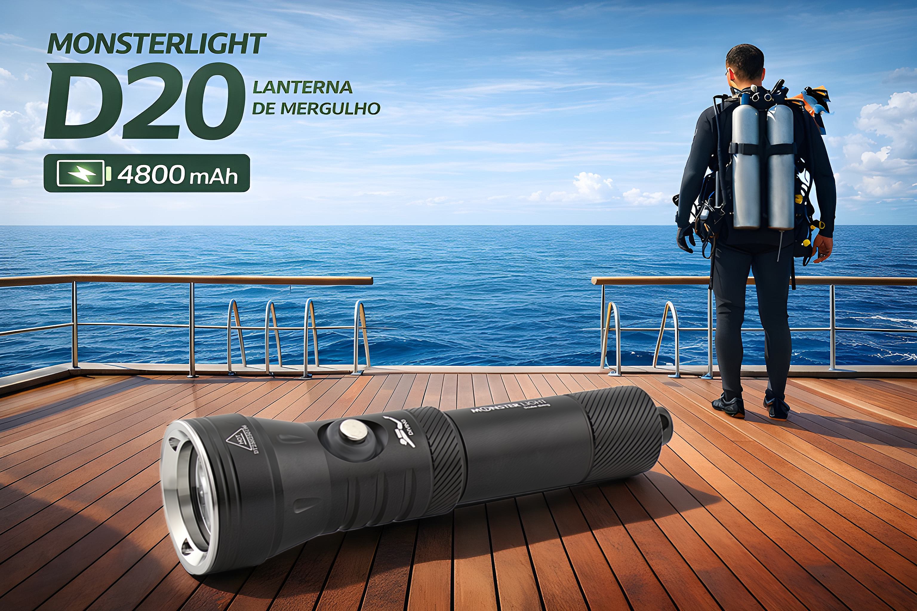 Lanterna de Mergulho D20 com bateria recarregável 