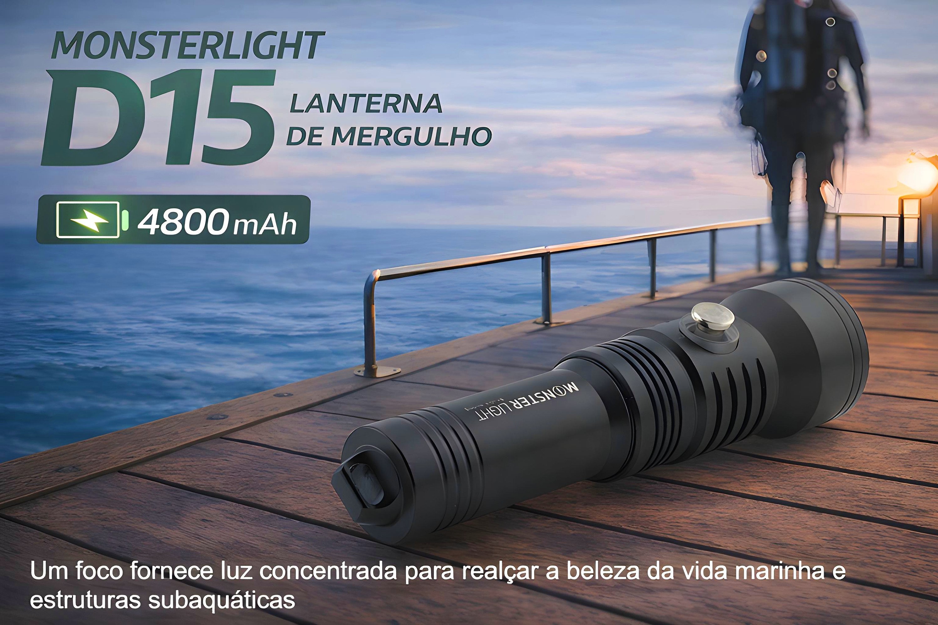 Lanterna de Mergulho D15 com bateria recarregável 