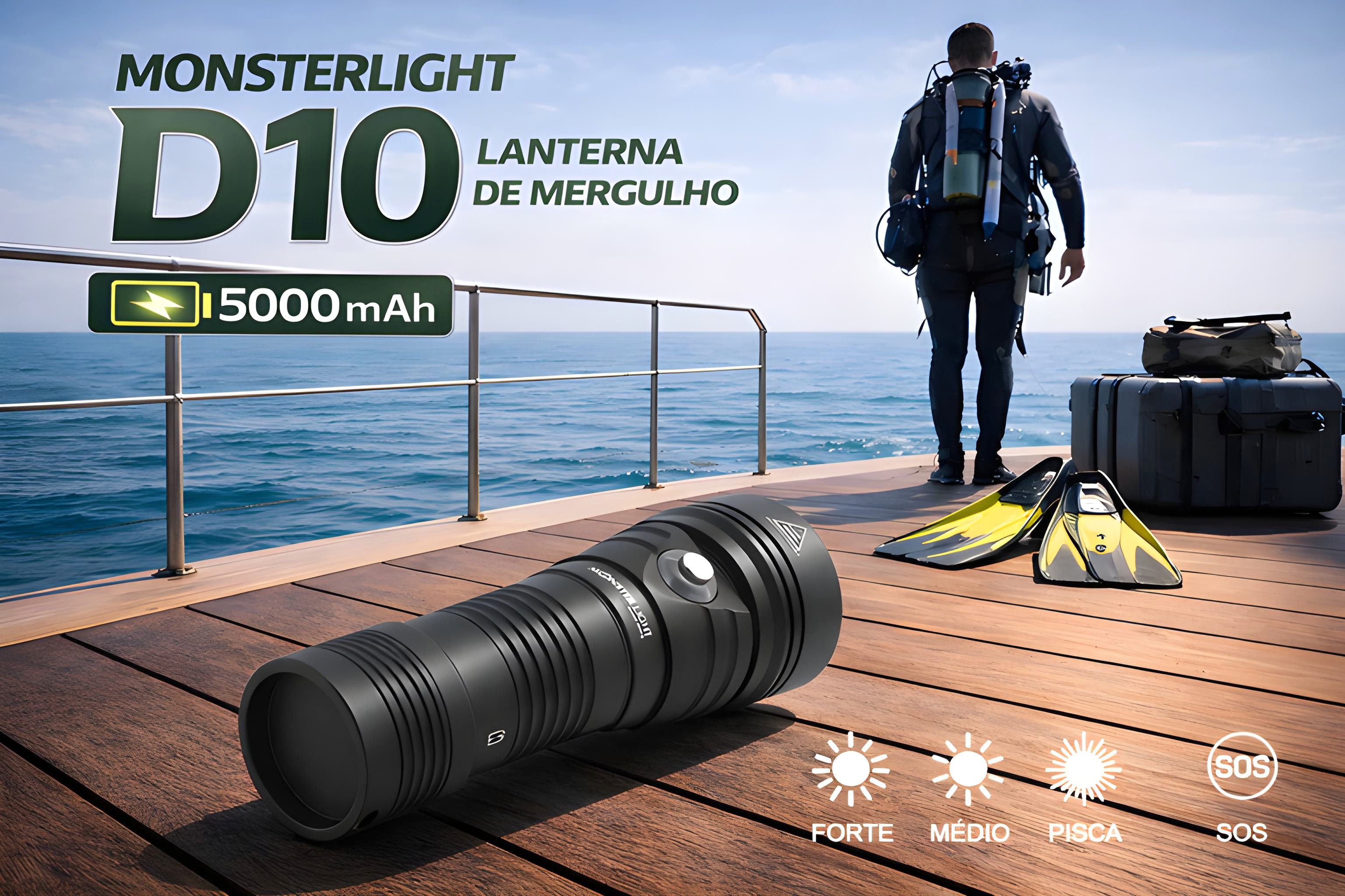 Lanterna de Mergulho D10 com bateria recarregável 