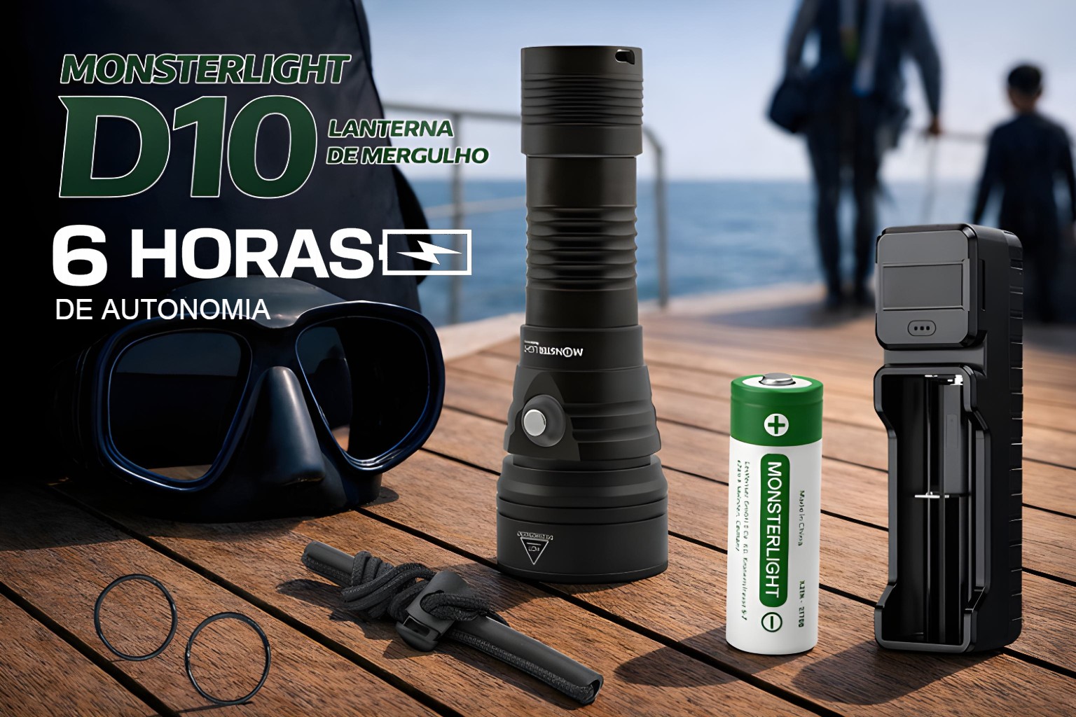 Lanterna de Mergulho D10 com bateria recarregável 