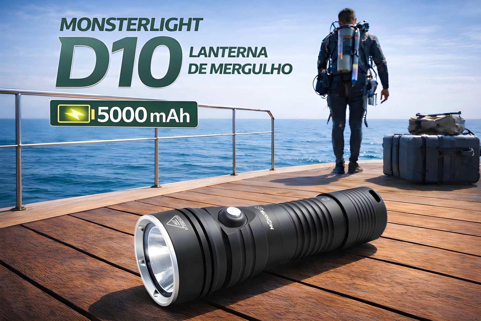 Lanterna de Mergulho D10 com bateria recarregável