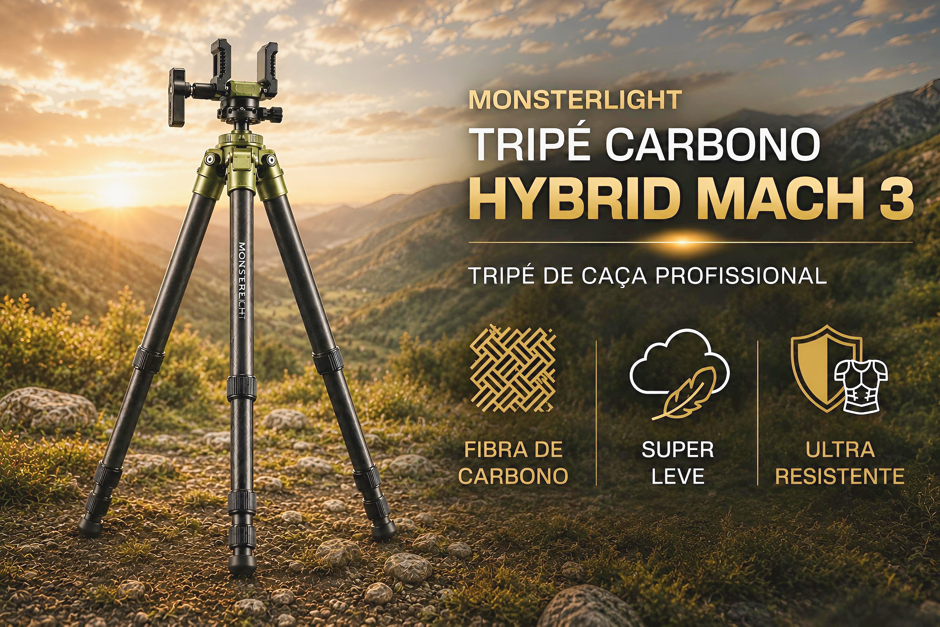 Tripé de Carbono Monsterlight Hybrid Mach 3 