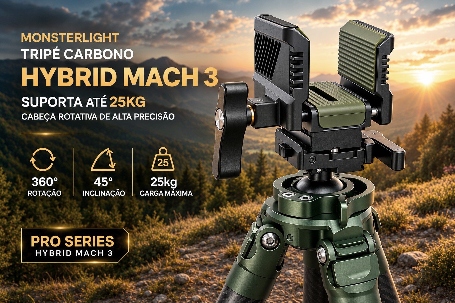 Tripé de Carbono Monsterlight Hybrid Mach 3 
