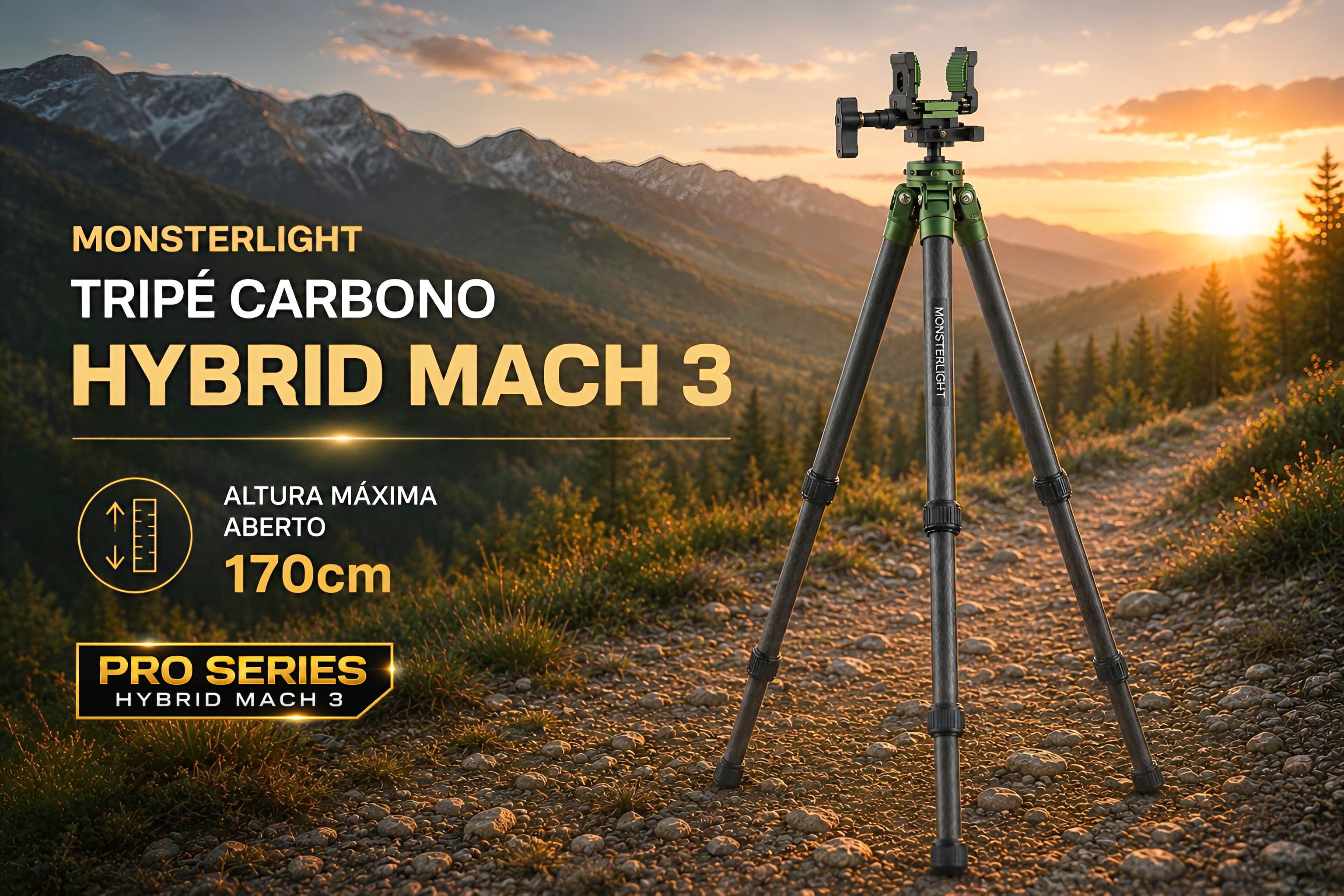Tripé de Carbono Monsterlight Hybrid Mach 3 