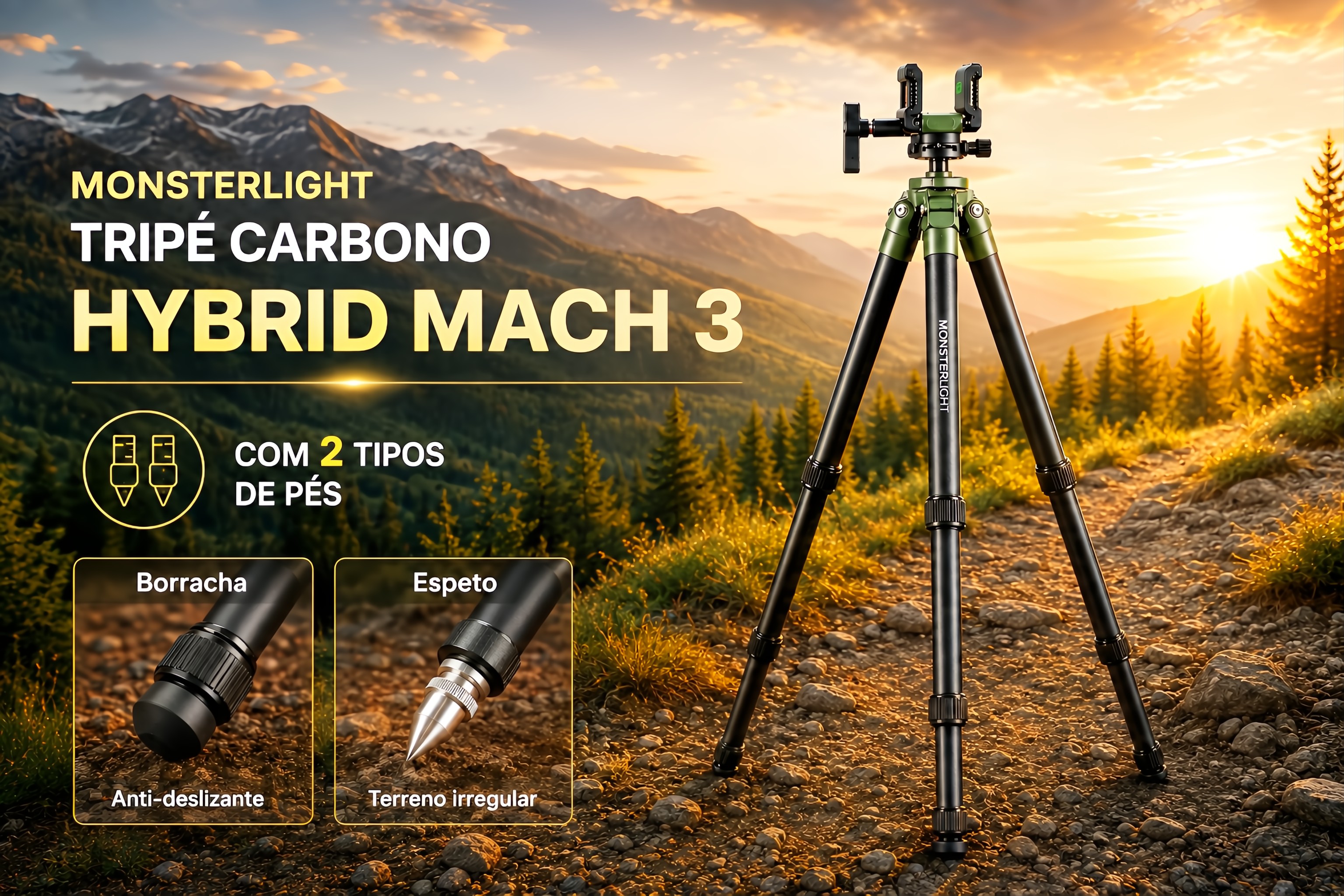Tripé de Carbono Monsterlight Hybrid Mach 3 