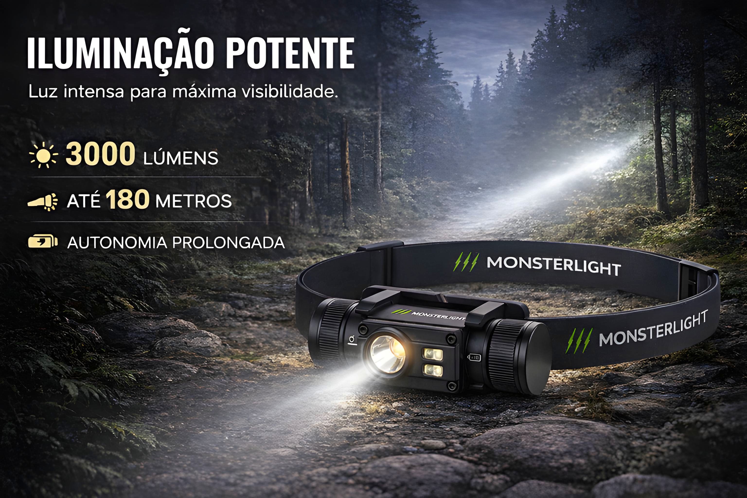 Lanterna de Cabeça Monsterlight com Bateria Recarregável 