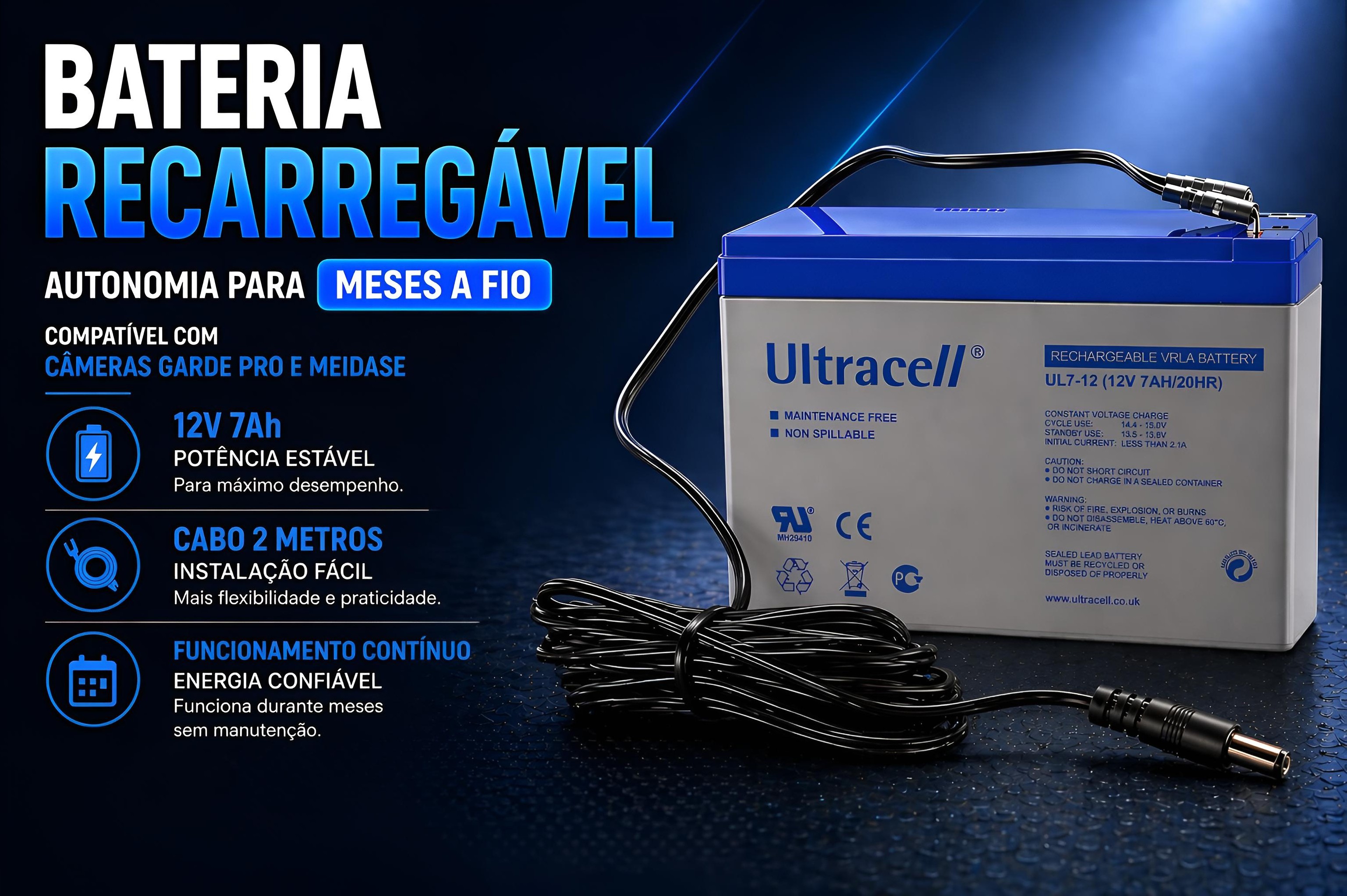 Bateria com cabo para Câmeras GardePro ou Meidase