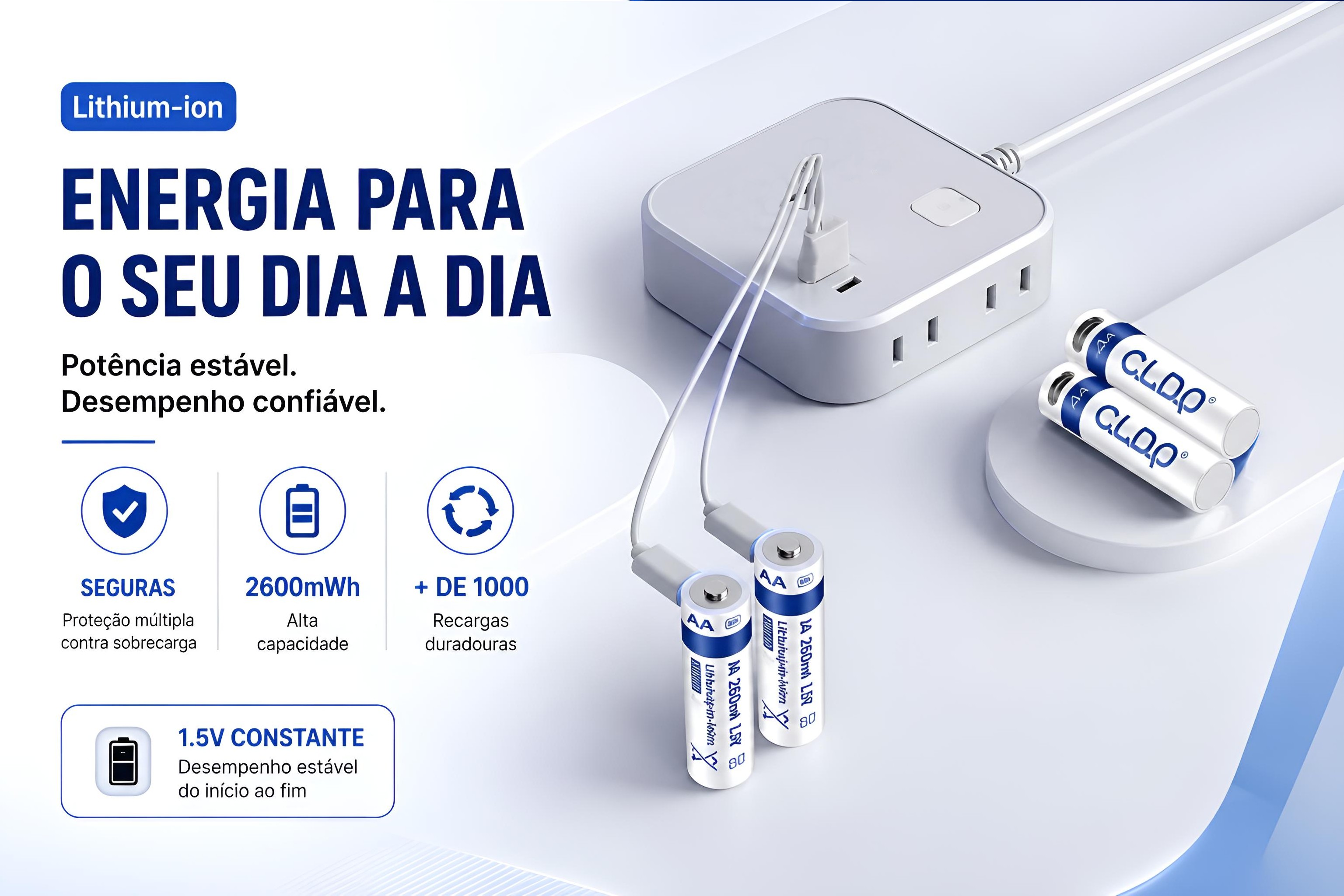 Conjunto de 4 Baterias AA recarregáveis via USB-C 
