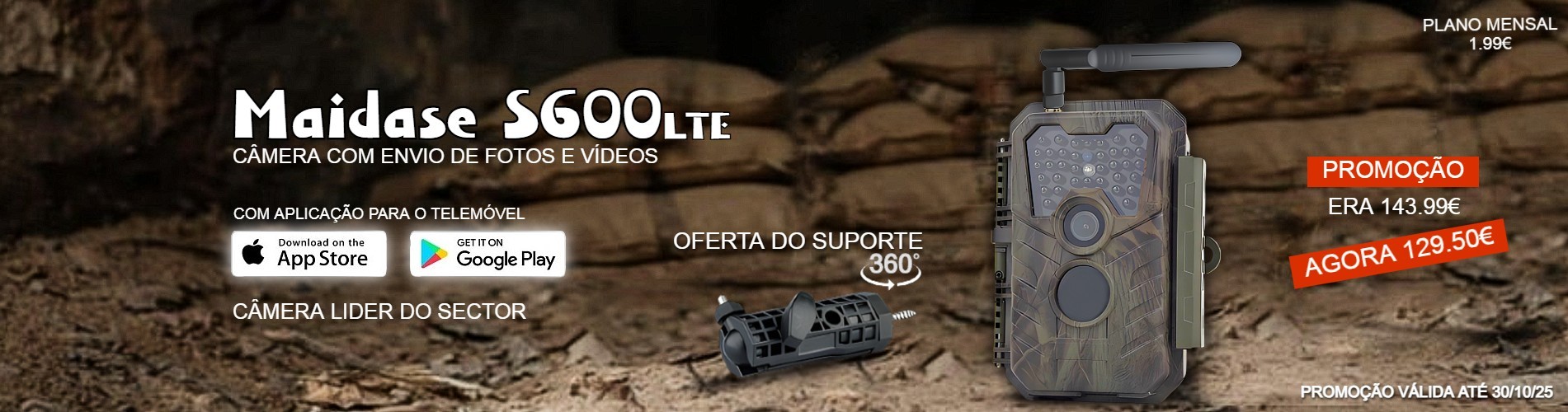 Câmera Meidase S600 LTE com aplicação para o telemóvel e envio de fotos e vídeos