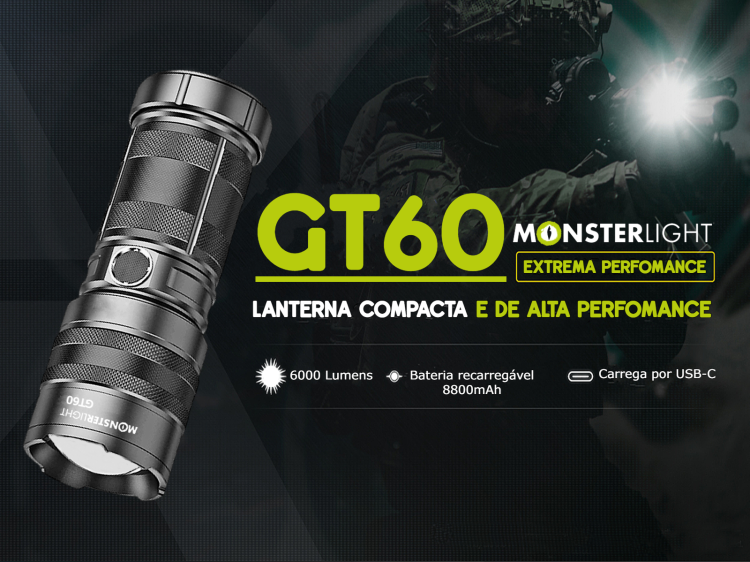 Lanterna Monsterlight GT60 com bateria recarregável                                                 
