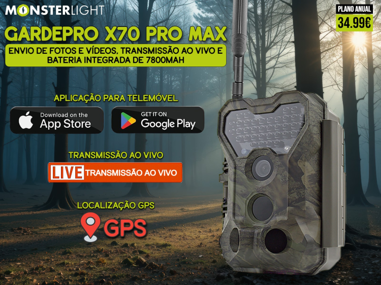 Câmera GardePro X70 Pro Max com bateria transmissão em direto envio de fotos e vídeos e GPS