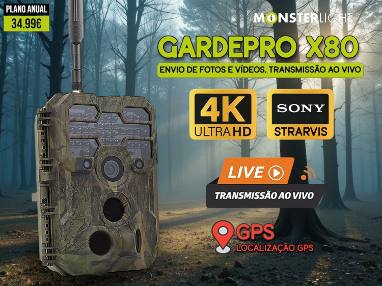 GardePro X80 a nova geração de câmeras com sensor SONY, vídeo 4K, GPS e transmissão em direto