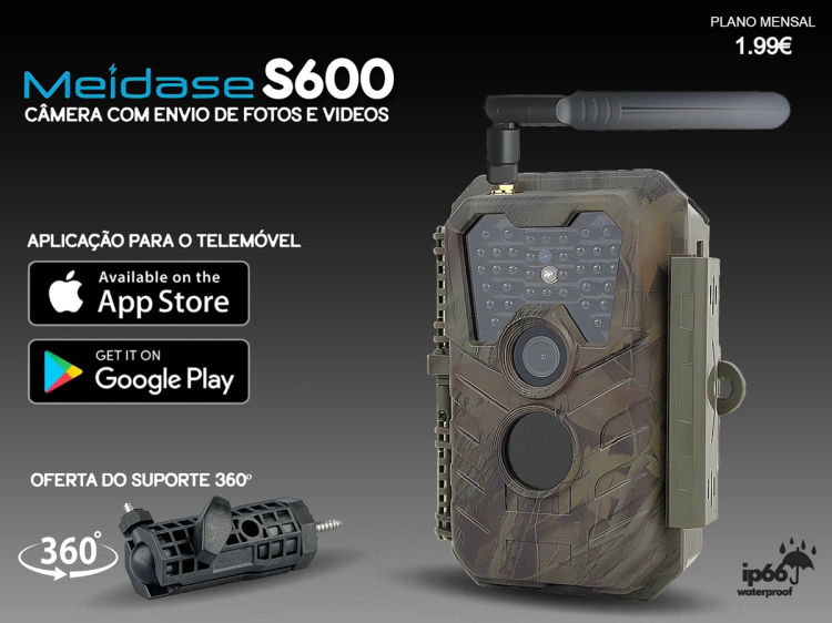 Câmera Meidase S600 LTE com aplicação telemóvel e envio de fotos e vídeos