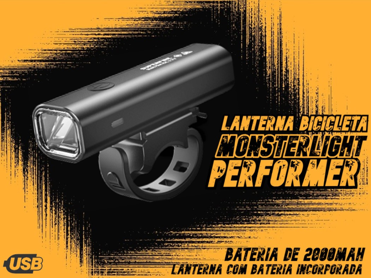 Lanterna bicicleta MonsterLight Performer c/ bateria incorporada