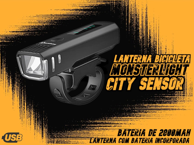 Lanterna bicicleta MonsterLight City Sensor com bateria incorporada