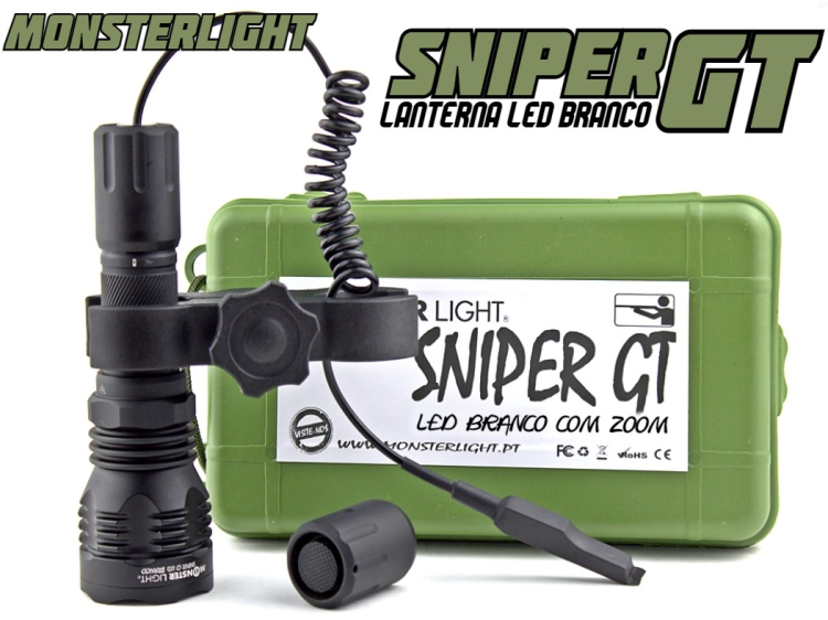 Kit lanterna esperas Sniper GT led branco com zoom