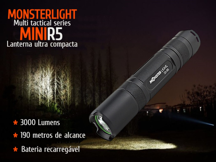 Lanterna tática MonsterLight Mini R5 bateria recarregável