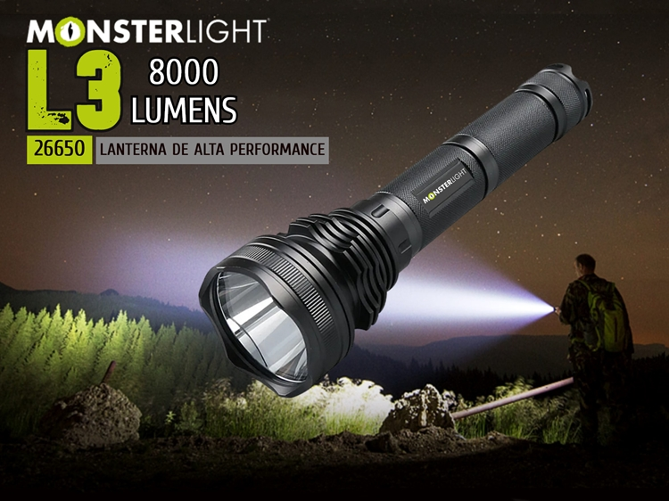 kIt lanterna Monsterlight L3 P100 com baterias recarregáveis