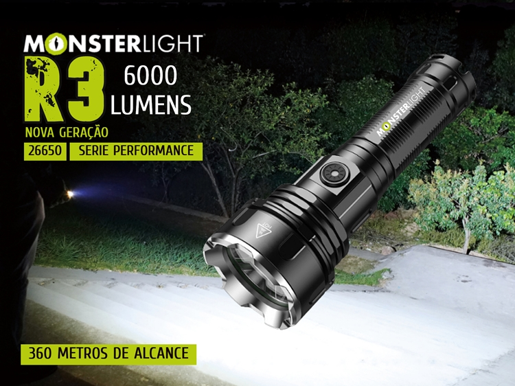 kit lanterna Monsterlight R3 com bateria recarregável