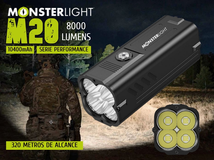 kit lanterna Monsterlight M20 com bateria recarregável
