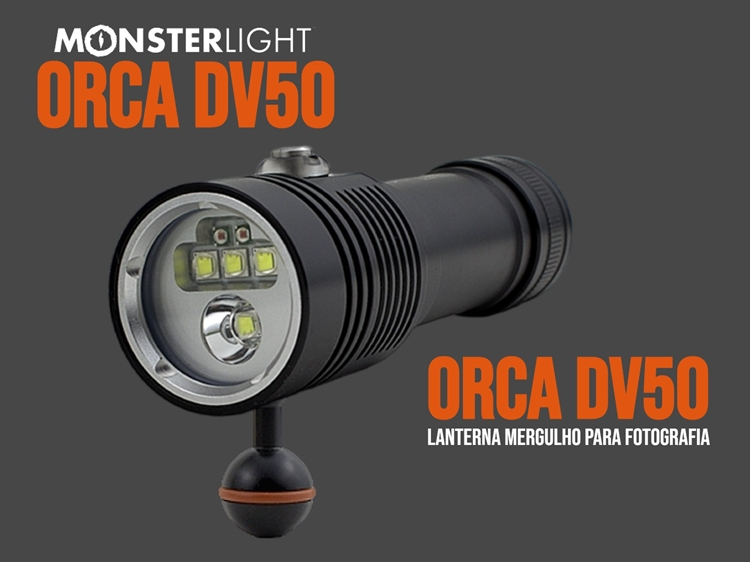 Lanterna mergulho Monsterlight Orca DV50 para fotografia e vídeo