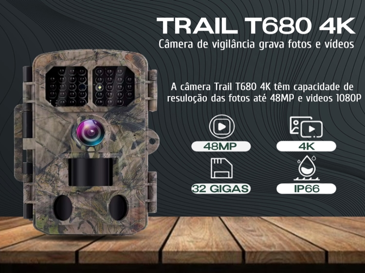 Câmera de caça ou vigilância Trail T680 4K grava fotos e vídeos
