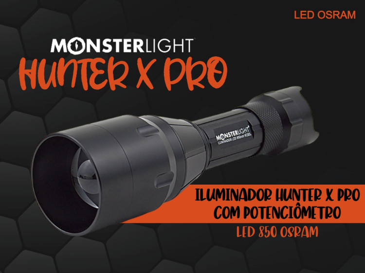 Iluminador MonsterLight 850 Hunter X Pro LED Osram com potenciómetro