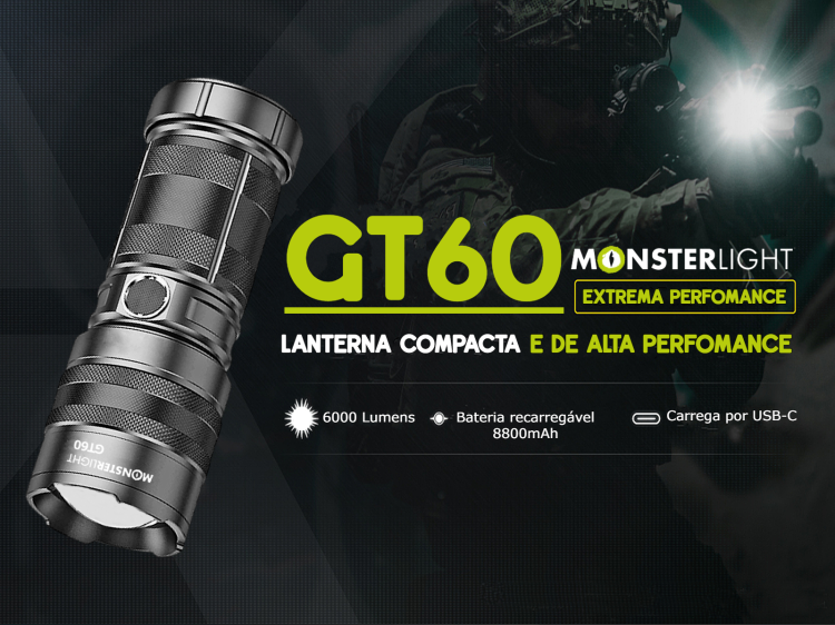 Lanterna Monsterlight GT60 com bateria recarregável