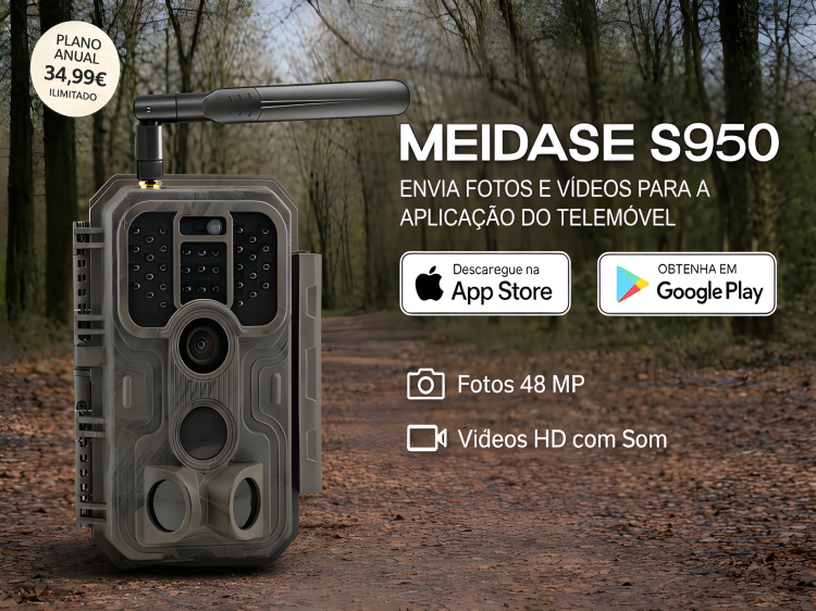 Câmera Meidase S950 LTE com aplicação e envio de fotos e vídeos para o seu telemóvel