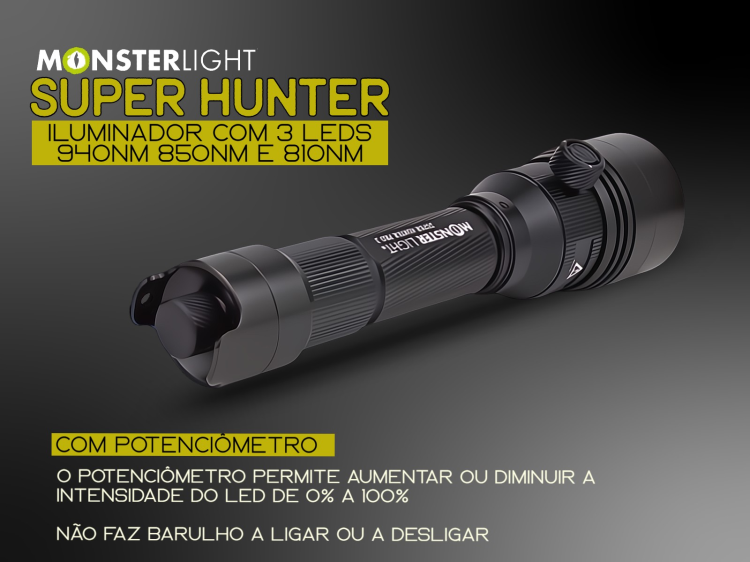 Kit iluminador MonsterLight Super Hunter com 3 LEDS 810nm 850nm e 940nm com potenciómetro