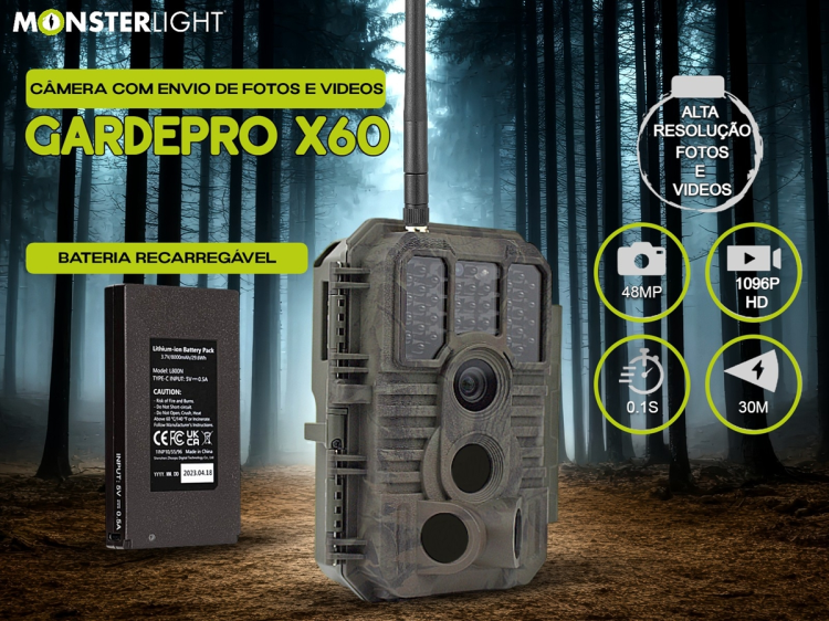 Câmera GardePro X60 LTE com bateria e aplicação para o telemóvel
