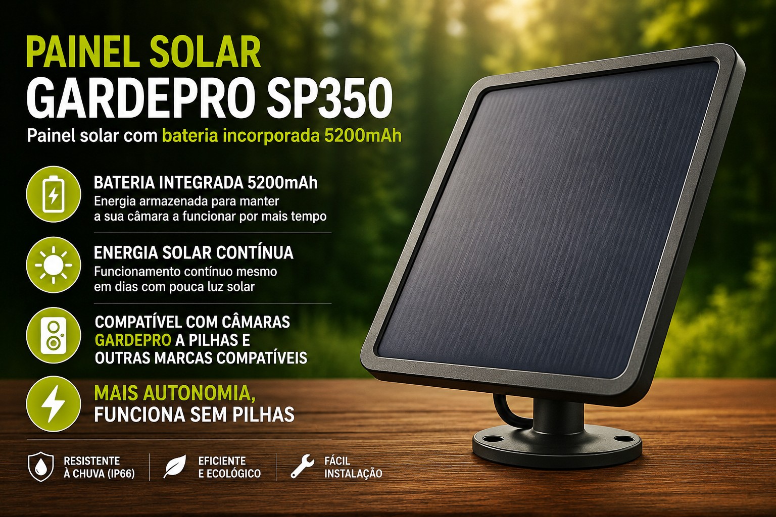 Painel solar GardePro SP350 com bateria interna de 5200mAh 