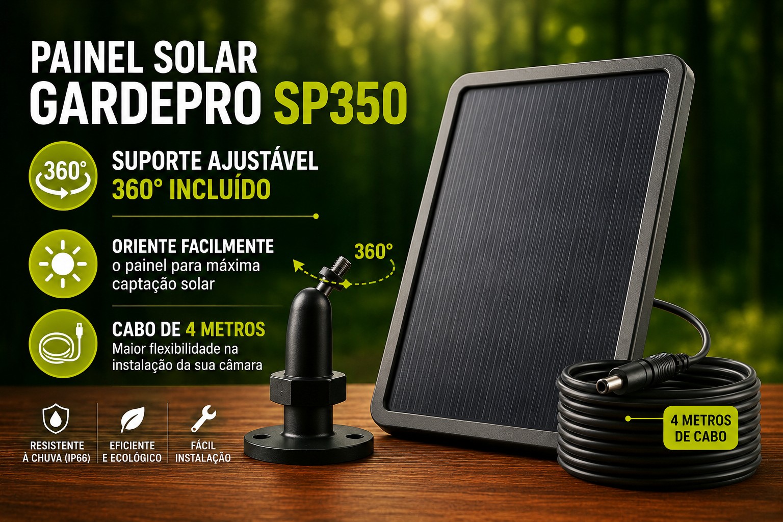Painel solar GardePro SP350 com bateria interna de 5200mAh 