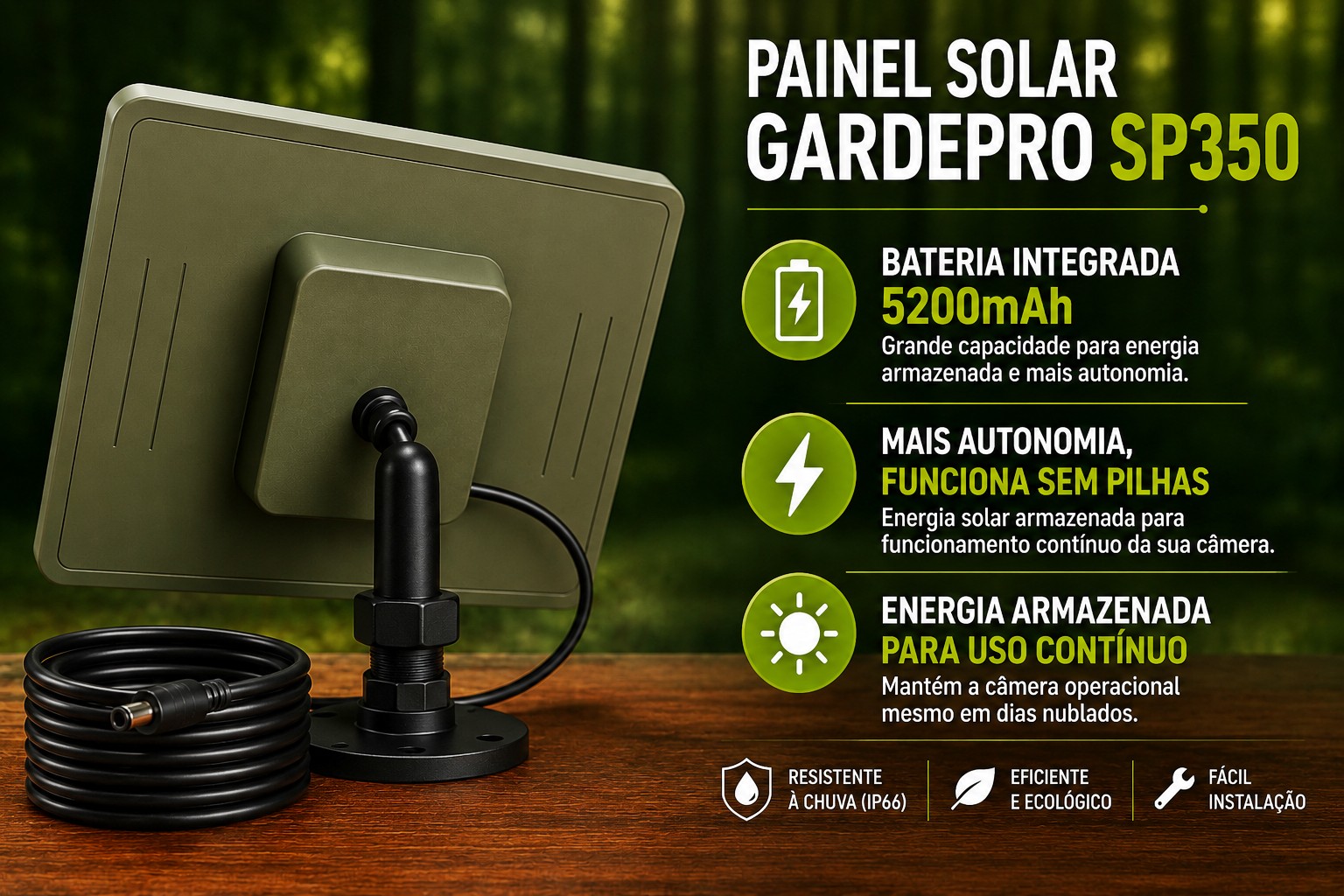 Painel solar GardePro SP350 com bateria interna de 5200mAh 