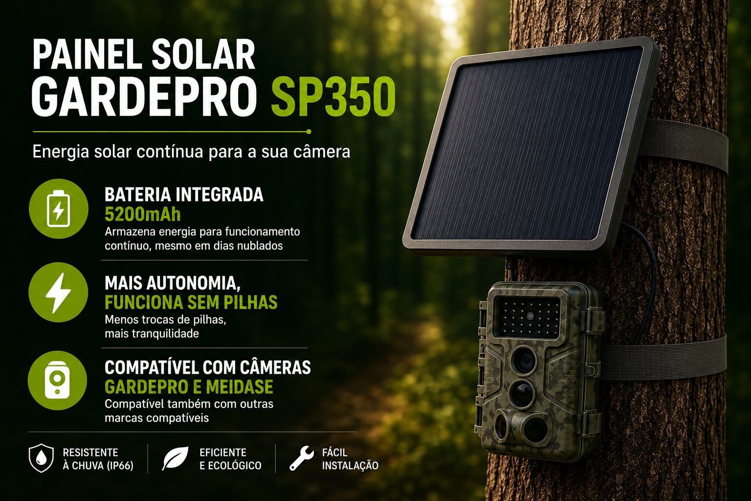 Painel solar GardePro SP350 com bateria interna de 5200mAh 