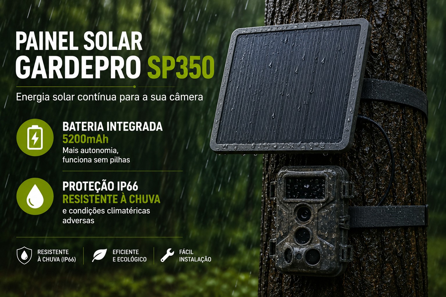 Painel solar GardePro SP350 com bateria interna de 5200mAh 