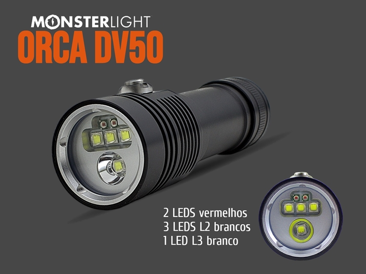 Lanterna mergulho Monsterlight Orca DV50 para fotografia e vídeo