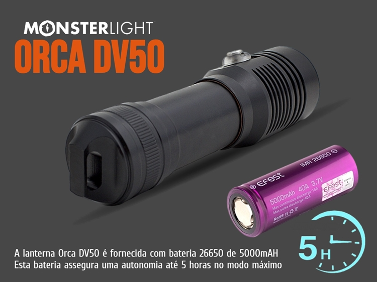 Lanterna mergulho Monsterlight Orca DV50 para fotografia e vídeo 