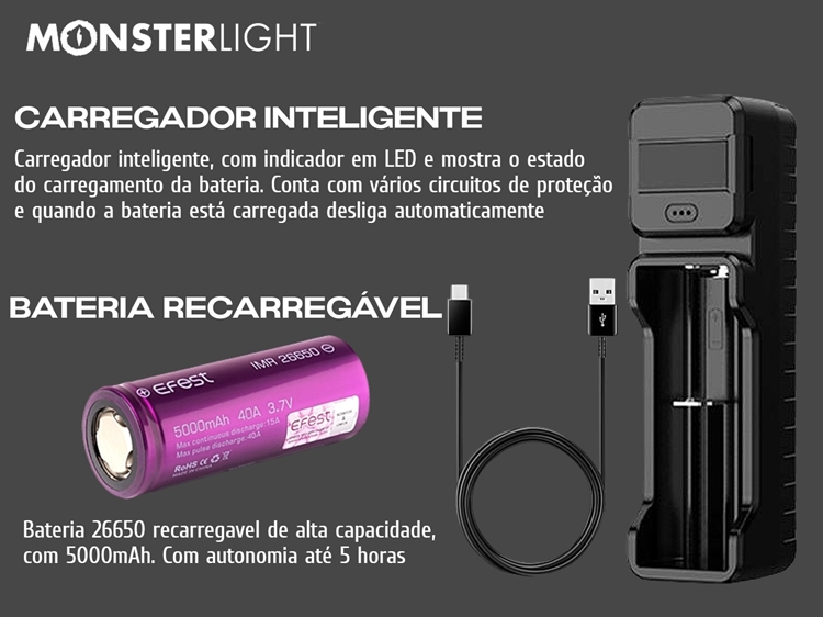 Lanterna mergulho Monsterlight Orca DV50 para fotografia e vídeo 