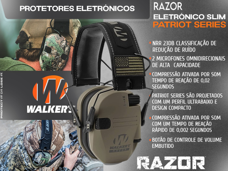 Protetor auricular eletrónico Walkers Razor Patriot Series 