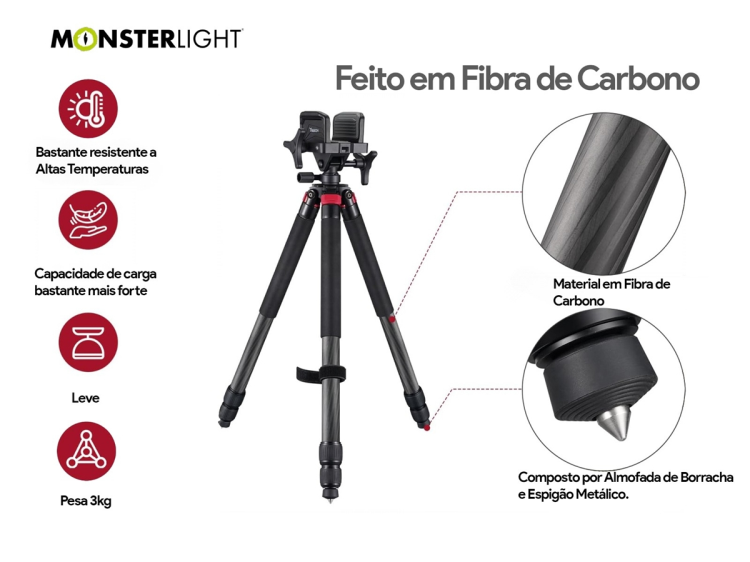 Tripé carbono Monsterlight Trakiom Black Carbon 